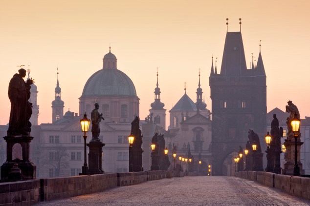 czech republic prague, charles bridge at dawn